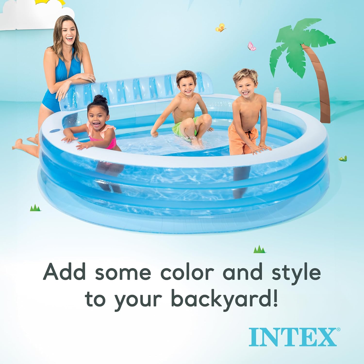 Buy now INTEX Swim Center Inflatable Family Lounge Pool: Built-In Bench – Cup Holder – 156 Gallon Capacity – 90" x 86" x 31" – Blue at indiglob india