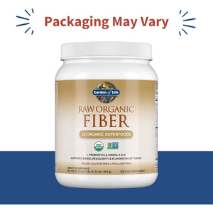 Garden of Life Raw Organic Fiber Powder, 30 Servings, 15 Organic Superfoods, Probiotics, Omega-3 ALA, 4g Soluble Fiber, 5g Insoluble for Regularity, Psyllium Husk Free