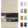 Sooez Leather Professional Business Card Book Holder Organizer, 240 Capacity Credit Card Booklet, PU Name Cards Holder Storage File for Men Women, 7.7 x 4.5 Inch, Black - Beige