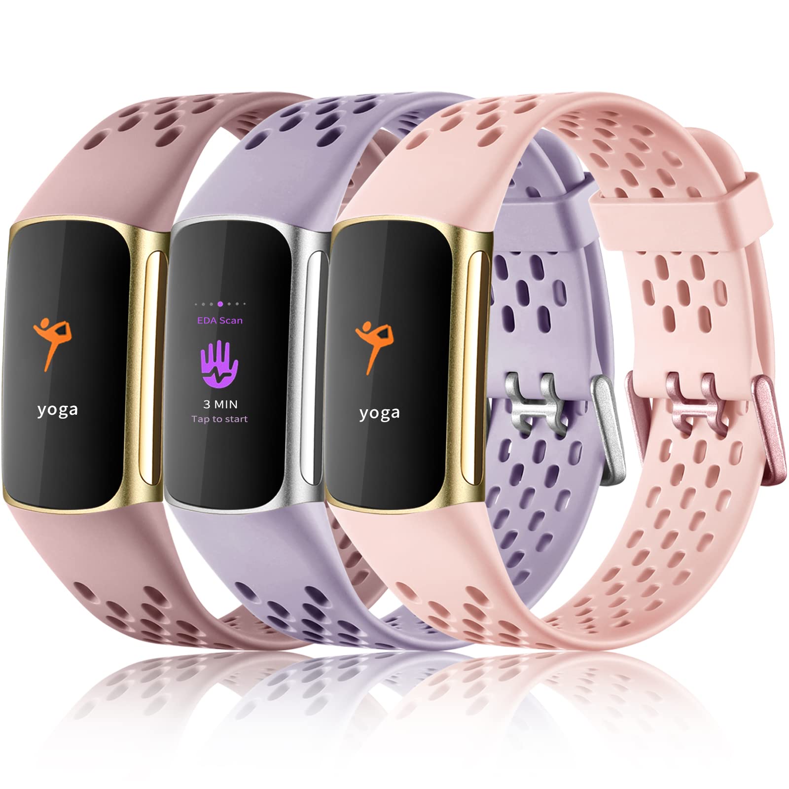 Buy now Maledan Compatible with Fitbit Charge 5/ Fitbit Charge 6 Bands Women Men, Breathable Sport Band Soft Waterproof Replacement Wristbands Strap for Fitbit Charge 5/ Charge 6 Advanced Fitness Tracker Dusty Pink Pink Sand Lavender at indiglob india