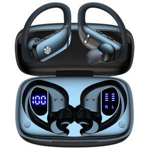 Buy now bmani Ear Buds Wireless Earbuds Bluetooth Headphones with 80H Playtime LED Display Case, Over-Ear Hook with Mic, Stereo Sound, Easy Button Controls, Sports Earphones for Running Workout Gym Black at indiglob india