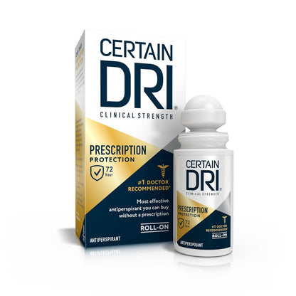 Certain Dri Prescription-Strength Clinical Antiperspirant Roll-On for Hyperhidrosis - 72-Hour Sweat Protection - Fragrance-Free - Doctor-Recommended for Men & Women - 1.2 fl oz