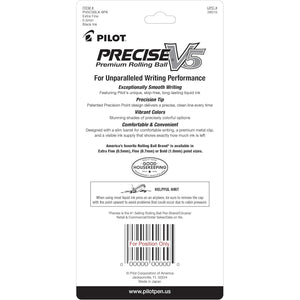 Pilot Precise V5 Rollerball Pens, Extra Fine Point 0.5 mm Black Pens, Black, Pack of 5 - Ideal for School, Journaling & Office Writing