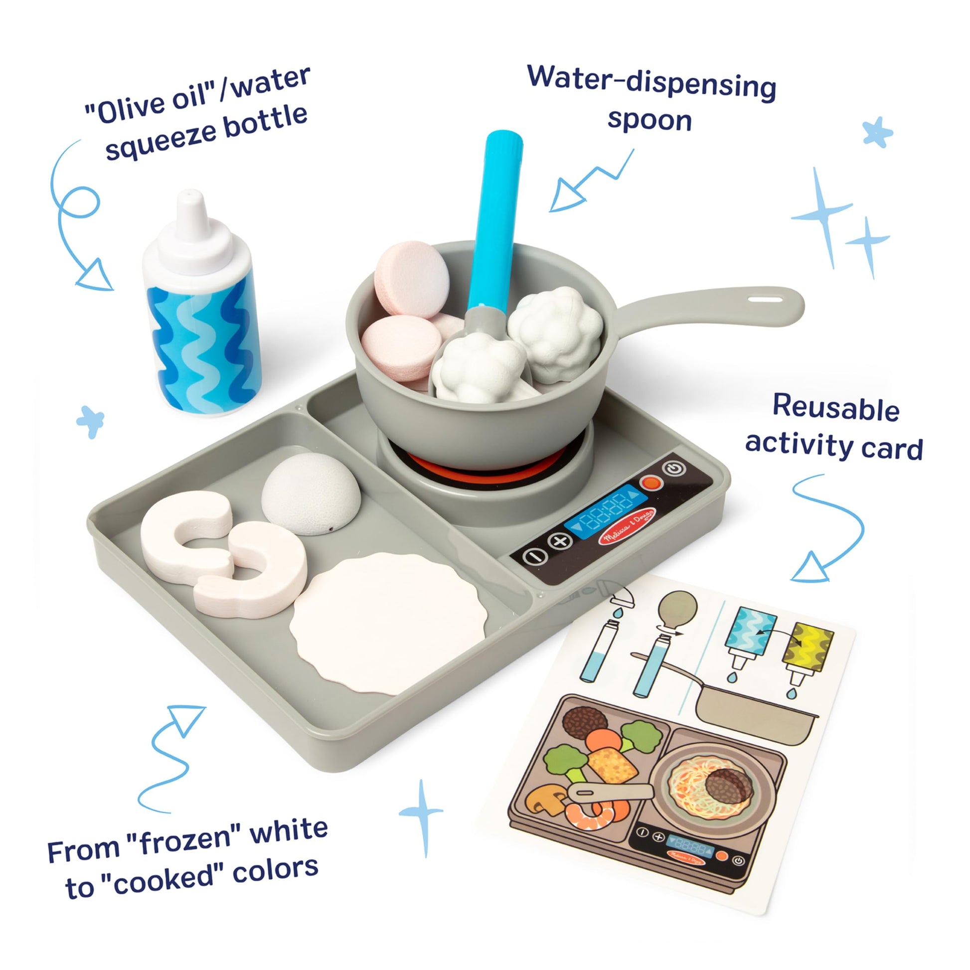 Buy now Melissa & Doug Simmer & Stir Stovetop Play Set with Water Wow!?? Color Changing Play Food Preschool Toy Ages 3+ at indiglob india