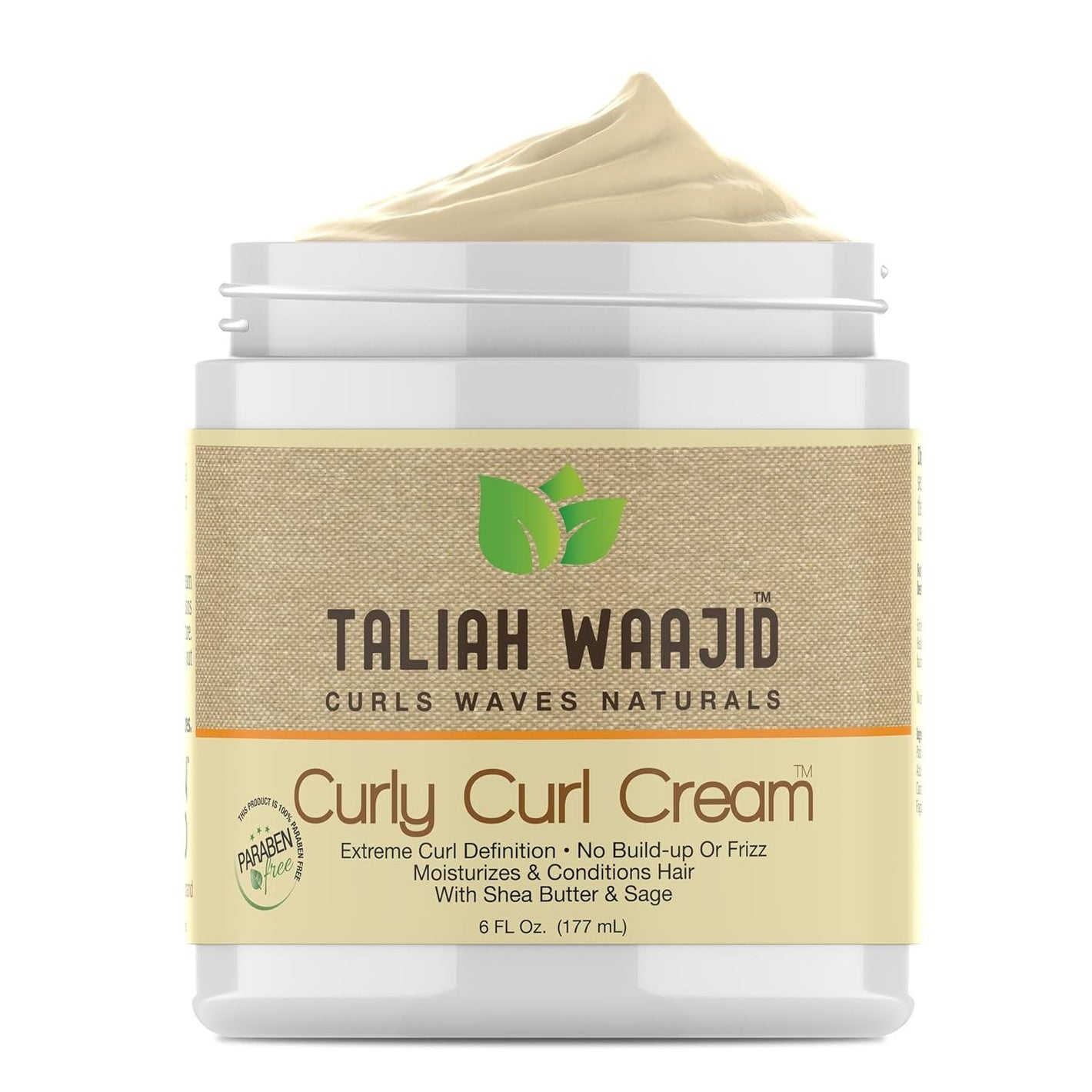 Taliah Waajid Curls Waves Natural - Curly Curl Cream | Extreme Curl Definition Hair Styling Gel | No Build-up or Frizz | 100% Paraben Free | Shea Butter & Sage - 6oz
