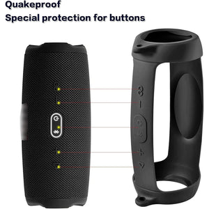 Silicone Case Cover for JBL Charge 5 Portable Bluetooth Speaker, Travel Gel Soft Skin,Waterproof Rubber Carrying Pouch with Strap (Black)