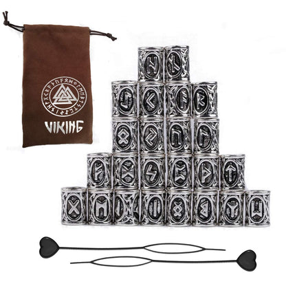 Buy now 24Pcs Norse Vikings Runes Hair Beard Beads for Bracelets Pendant Necklace DIY,Braiding Beads for Hair Braids Antique Silver Beard Ring Viking Beads Kits(Include 2Pcs Pull Hair Pin) at indiglob india
