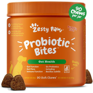 Zesty Paws Probiotics for Dogs - Digestive Enzymes for Gut Flora, Digestive Health, Diarrhea & Bowel Support - Clinically Studied DE111 - Dog Supplement Soft Chew for Pet Immune System - Pumpkin
