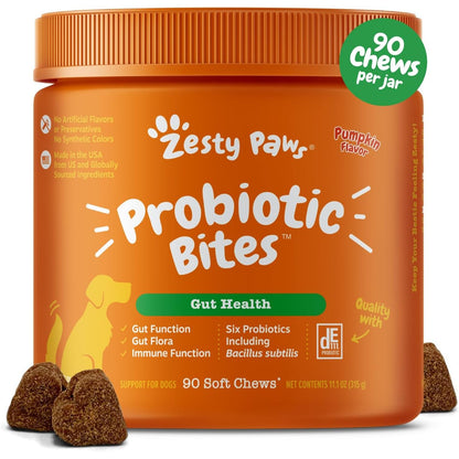 Zesty Paws Probiotics for Dogs - Digestive Enzymes for Gut Flora, Digestive Health, Diarrhea & Bowel Support - Clinically Studied DE111 - Dog Supplement Soft Chew for Pet Immune System - Pumpkin