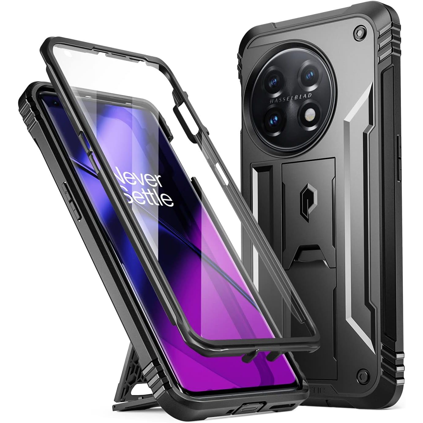 Poetic Revolution Case Compatible with OnePlus 11 5G 6.7 inch (2023 Release), Full-Body Rugged Shockproof Heavy Duty Protective Cover with Kickstand and Built-in Screen Protector, Black