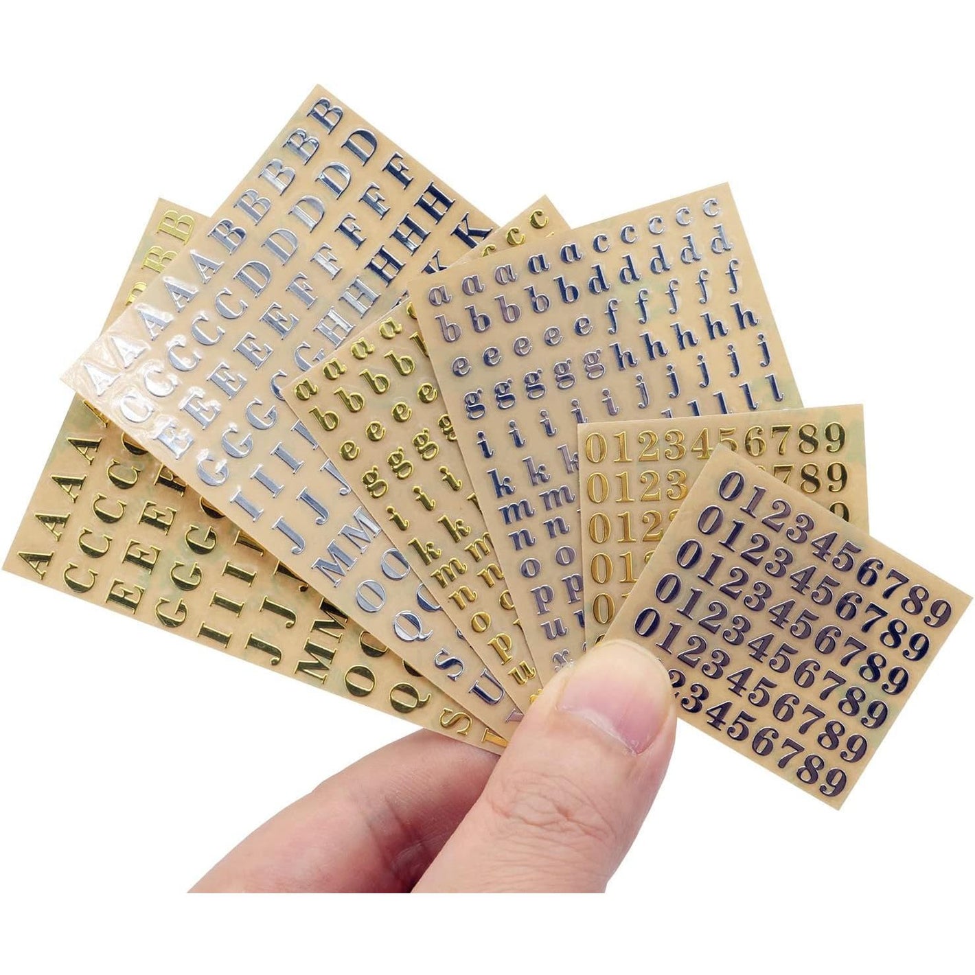 6 Sheets Small 0.18 inch Alphabet Number Mini Letters Glitter Alloy Self Adhesive Letters Stickers for Epoxy Resin Casting Decoration DIY Crafts Scrapbook, Gold/Silver (4.5mm)