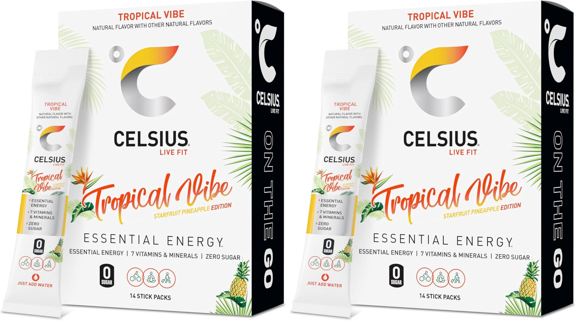 Buy now CELSIUS On The Go Strawberry Mango, Sugar Free Energy Drink Mix (14 Sticks per Pack) Tropical Vibe 2.6 Ounce (Pack of 2) at indiglob india