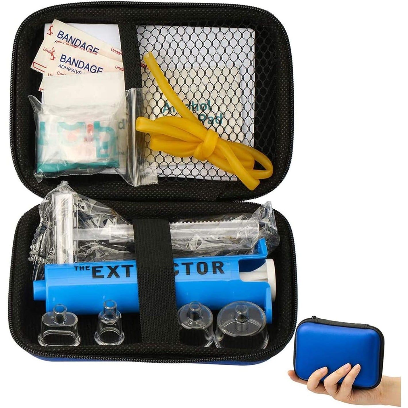 Snake Bite Kit, Bee Sting Kit, Emergency First Aid Supplies, Venom Extractor Suction Pump, Bite and Sting First Aid for Hiking, Backpacking and Camping. Includes Bonus CPR face Shield (Blue)