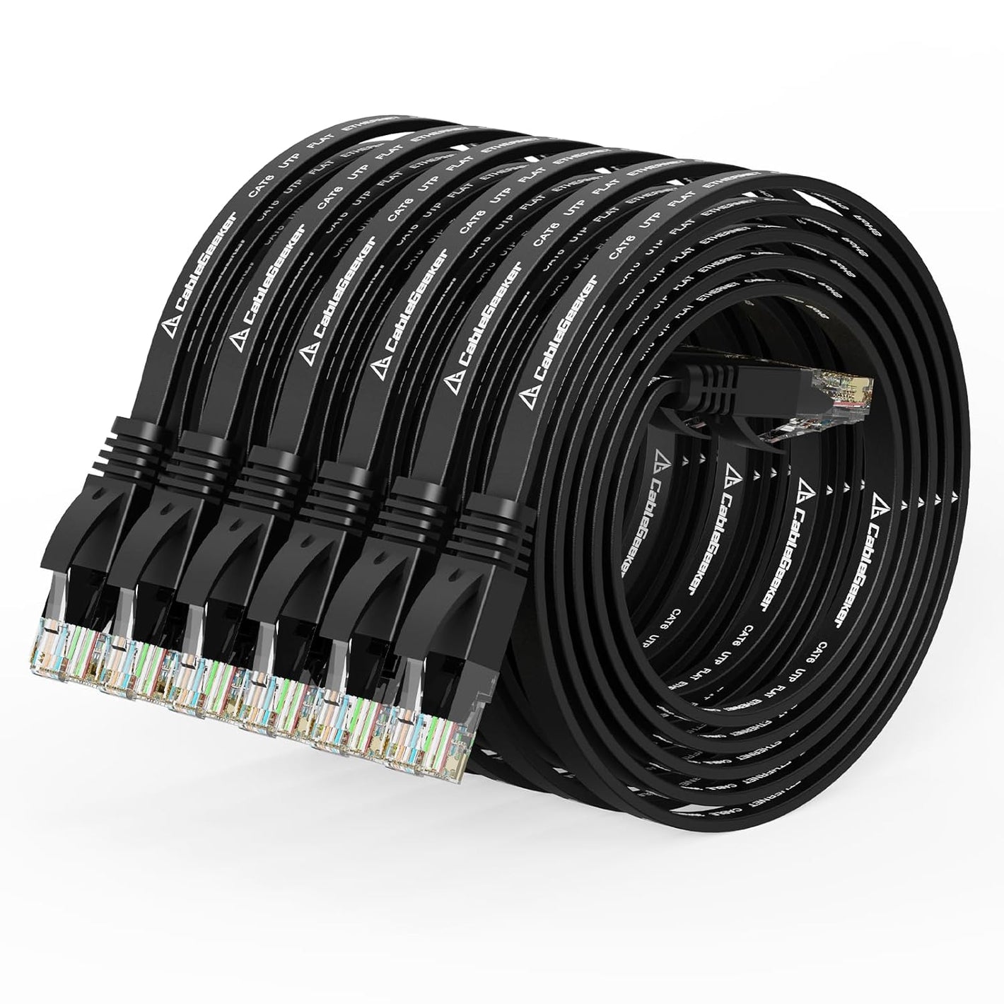 Cat 6 Ethernet Cable 3ft (6 Pack) (at a Cat5e Price but Higher Bandwidth) Flat Internet Network Cable - Cat6 Ethernet Patch Cable Short - Black Computer Cable with Snagless RJ45 Connectors