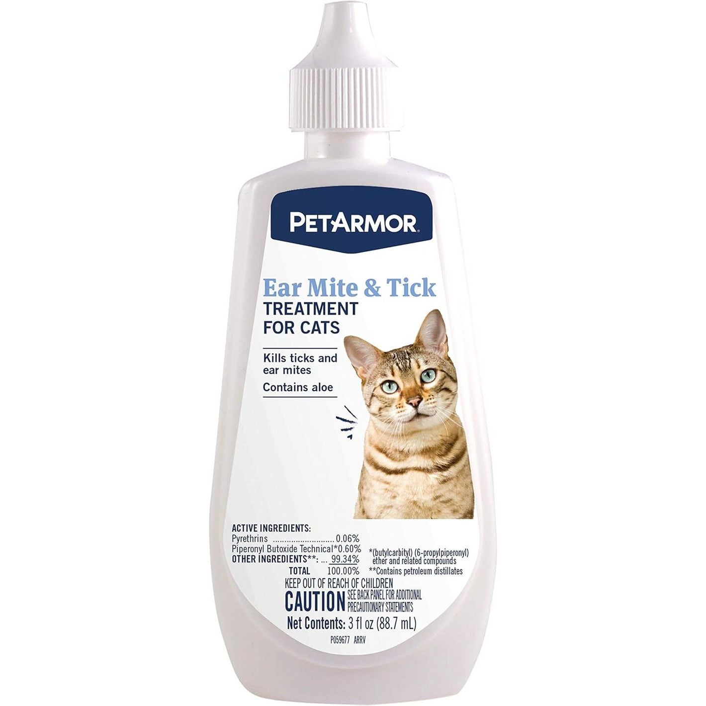 PetArmor Ear Mite Treatment for Cats, Ear Mite Medicine Kills Ticks and Ear Mites to Relieve Itchiness, Ear Mite Drops Sooths Ears with Aloe, 3oz