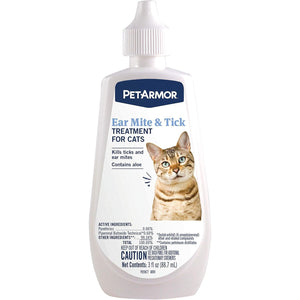 PetArmor Ear Mite Treatment for Cats, Ear Mite Medicine Kills Ticks and Ear Mites to Relieve Itchiness, Ear Mite Drops Sooths Ears with Aloe, 3oz