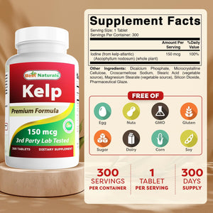 Best Naturals Kelp Supplement 150 Mcg Tablet, 300 Count