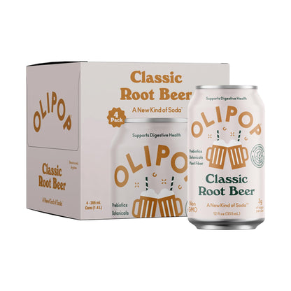 Buy now OLIPOP Prebiotic Soda Pop, Classic Root Beer, Prebiotics, Botanicals, Plant Fiber, 12 fl oz (4 Cans) at indiglob india
