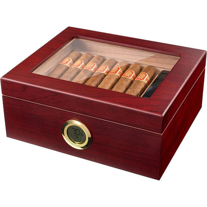 Premium Cigar Humidor for 25-50 Cigars - Elegant Humidor humidor with Hygrometer and Humidifier - Cedar Lined Cigar Box for Optimal Humidity Control (Analog)