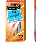 BIC Round Stic Grip Xtra Comfort Red Ballpoint Pens, Medium Point (1.2mm), 12-Count Pack, Excellent Writing Pens With Soft Grip for Superb Comfort and Control - My Store