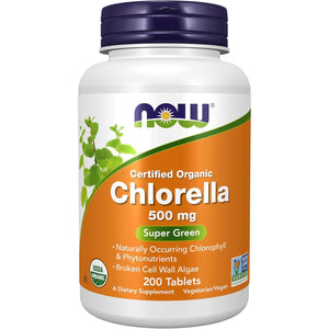 NOW Foods Supplements, Organic Chlorella 500 mg with naturally occurring Chlorophyll, Beta-Carotene, mixed Carotenoids, Vitamin C, Iron and Protein, 200 Tablets