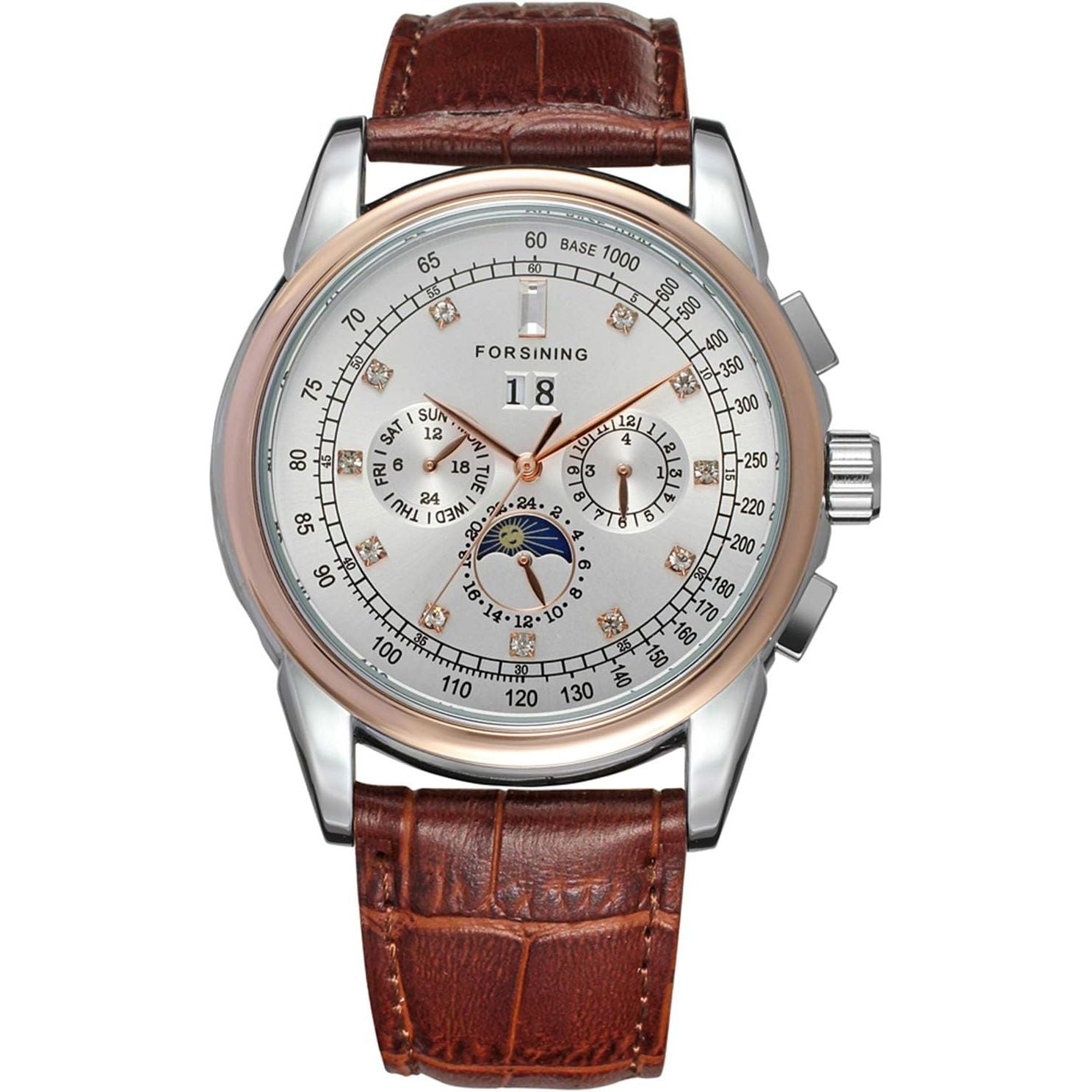 Buy now FORSINING Men's Automatic Self Winding Moon Phase Watch with Brown Leather Strap Analogue Display FSG319M3T4 at indiglob india