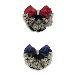 Lady Bow Hair Bun Net Snood Crochet Net Bun Hair Cover Hair Accessories Bowknot Decor Barrette Hair Clip Lace Flower Hair Accessories (Black)