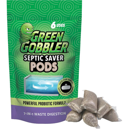 Green Gobbler Septic Tank Enzyme Treatment Packets, 6 Month Supply - Powerful & Natural Bacteria to Prevent Costly Septic Issues, Back-Ups