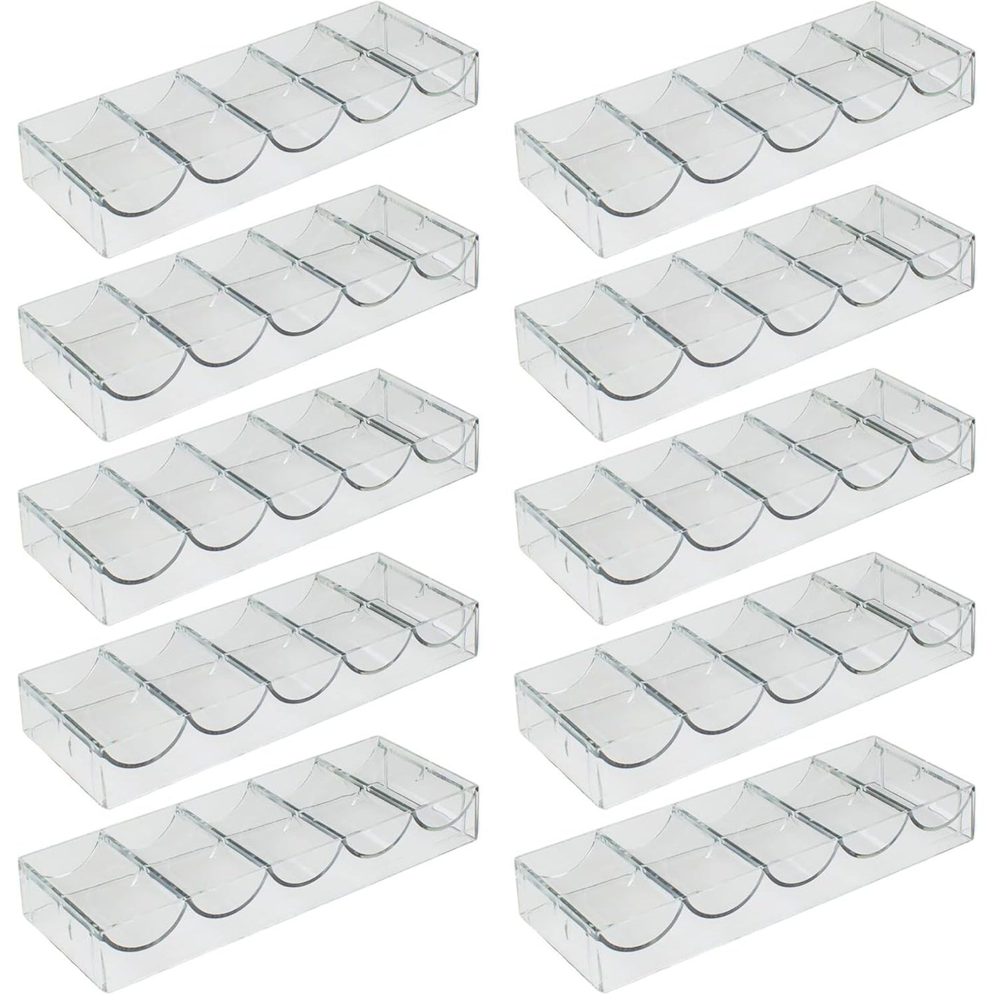 Brybelly 10 Clear Acrylic Poker Chip Trays | for Standard Size Chips & Clay Chips | 10 Total Trays, Each Holds 100 Chips