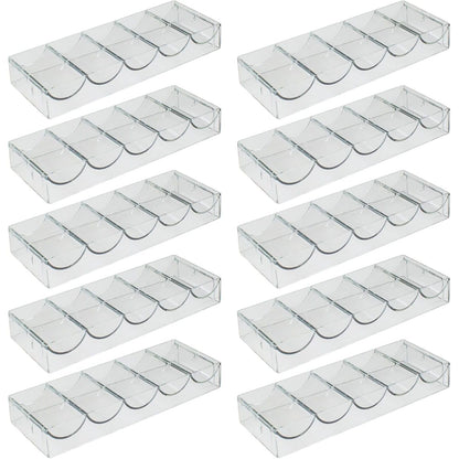 Brybelly 10 Clear Acrylic Poker Chip Trays | for Standard Size Chips & Clay Chips | 10 Total Trays, Each Holds 100 Chips