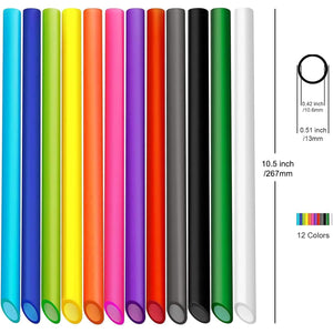 ALINK 12 PCS Reusable Boba Straws, 10.5 Long x 0.51 Wide Colored Plastic Smoothie Straws for Bubble Tea, Tapioca Pearls with 2 Cleaning Brush - Pointed Design