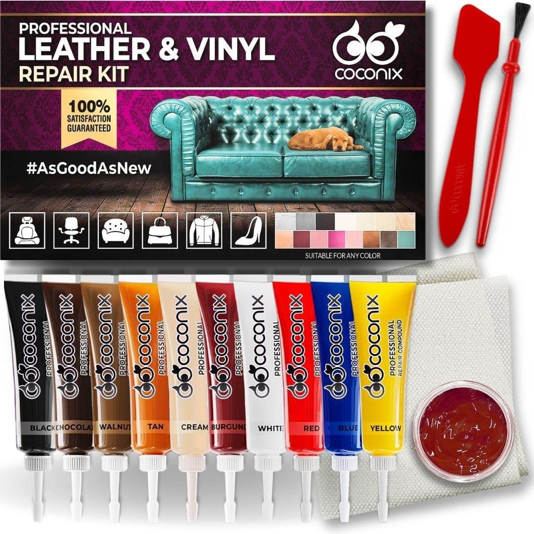 COCONIX Leather & Vinyl Repair Kit | Fix Tears, Holes, Scratches, and Peeling on Leather and Vinyl Furniture, Car Seats, and Jackets | Easy Application with Customizable Colors - My Store