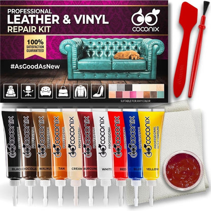 COCONIX Leather & Vinyl Repair Kit | Fix Tears, Holes, Scratches, and Peeling on Leather and Vinyl Furniture, Car Seats, and Jackets | Easy Application with Customizable Colors