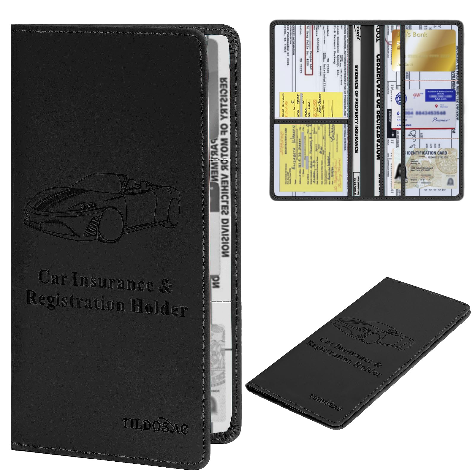 Buy now Leather Car Registration and Insurance Card Holder, Car Document Holder for Cards License with Magnetic Shut (Black, large) Black-Upgraded at indiglob india