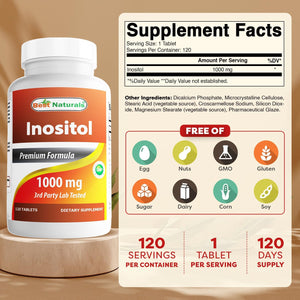 Best Naturals Inositol 1000mg 120 Tablets - Also Called Vitamin B8