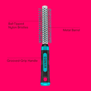 Conair Metal Round Hairbrush - Hair brush for blow out with Metal barrel and Nylon bristles - Adds body and fullness - Perfect for short hair and home hair stylists