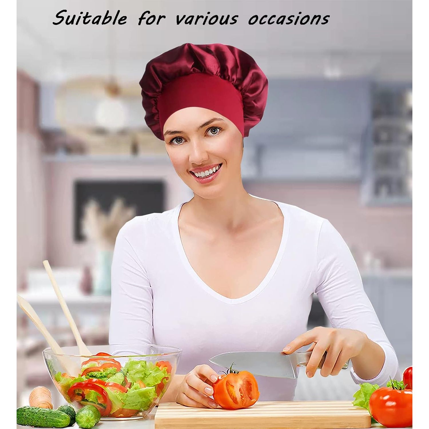 Buy now Hair Bonnets for Curly Hair and Sleeping for Women, Satin Sleep Cap, Silk Bonnet with Elastic Soft Band Big Bonnet (4 Pcs). at indiglob india