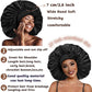 Satin Bonnet Silk for Hair Sleeping: Women Tie Bonnets Adjustable Night Cap Jumbo Size Comfortable Wide Band for Braids Curly Long Hair (Black)