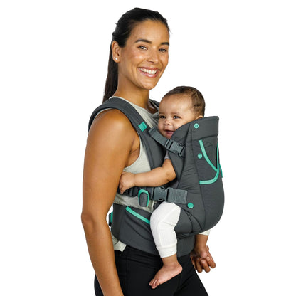 Infantino Carry On Baby Carrier, Ergonomic Multi-Pocket Baby Carrier for Newborn to Toddler 8-40 lbs with Padded Straps, Lumbar Belt Storage, Registry Essential, Gray