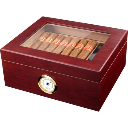 Premium Cigar Humidor for 25-50 Cigars - Elegant Humidor humidor with Hygrometer and Humidifier - Cedar Lined Cigar Box for Optimal Humidity Control (Analog)