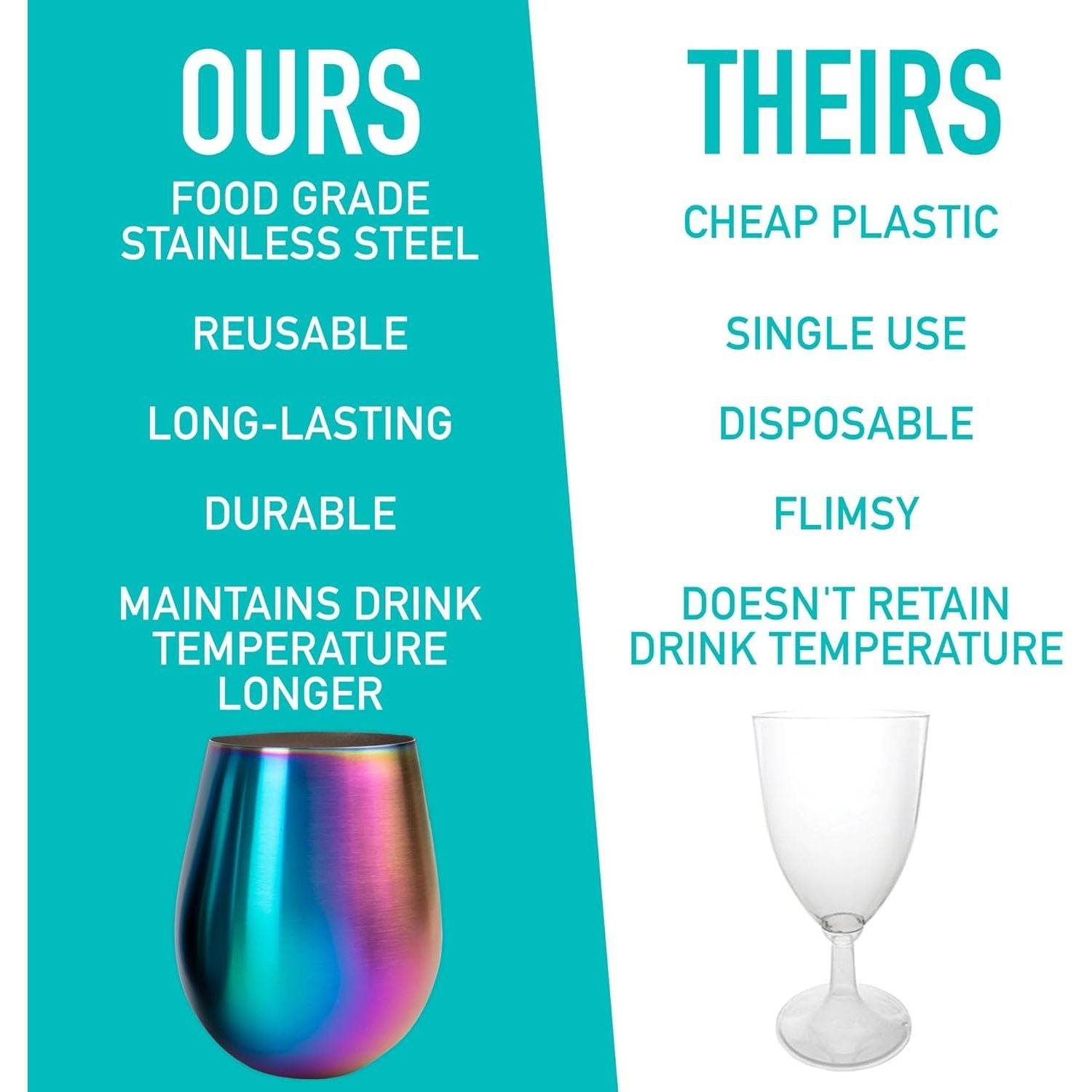 'Eco Unbreakable Holographic Stainless Steel Wine Glasses (16 oz, Set of 8) - Multi-Color Wine Tumblers Maintain Drink Temperature - Great for Entertaining & Parties - Shatterproof, Reusable Tumblers - My Store