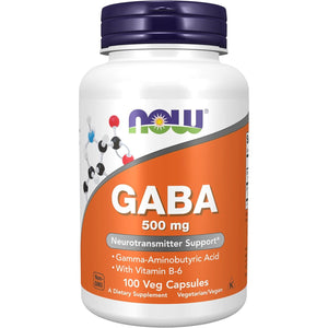 NOW Foods Supplements, GABA (Gamma-Aminobutyric Acid) 500 mg + B-6, Natural Neurotransmitter*, 100 Veg Capsules