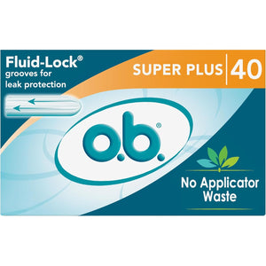 o.b. Tampons No Applicator, Fragrance-Free - 40ct | Applicator-Free Tampons Super Plus, Feminine Care, ob Tampon Super Plus, Period Products