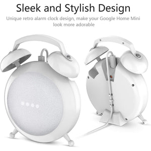Google Home Mini Stand Holder, Retro Alarm Clock Stand Mount Base Protective Case Compatible with Google Home Mini and Nest Mini (White)