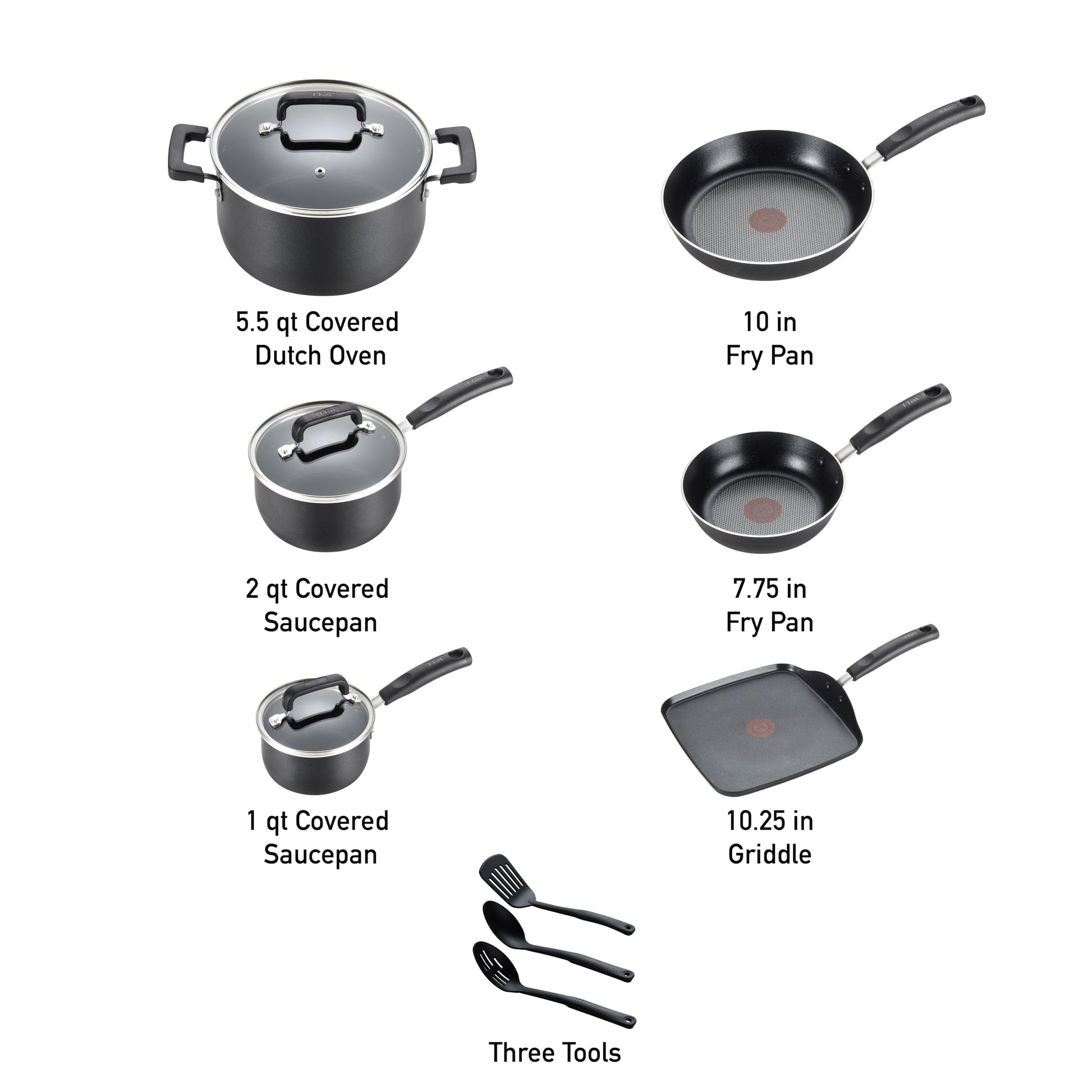 Buy now T-fal Signature Nonstick Cookware Set 12 Piece, Oven Broiler Safe 350F, Pots and Pans, Kitchen Cooking Set w/Fry Pans, Saucepans, Saute Pan, Dutch Oven, Griddle, Kitchen, Home, Dishwasher Safe, Black at indiglob india