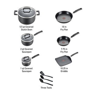 Buy now T-fal Signature Nonstick Cookware Set 12 Piece, Oven Broiler Safe 350F, Pots and Pans, Kitchen Cooking Set w/Fry Pans, Saucepans, Saute Pan, Dutch Oven, Griddle, Kitchen, Home, Dishwasher Safe, Black at indiglob india