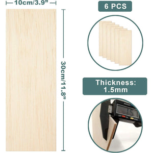 CRAFTIFF Balsa Wood Sheets Unfinished Thin Wood Pieces for Crafts 1/16 Thick 12"x4" - Pack of 6 (12"x4", Pack of 6)
