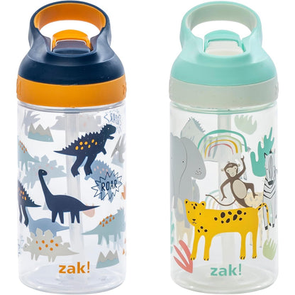 Zak Designs Minecraft Kids Water Bottle with Straw and Built in Carrying Loop Set, Made of Plastic, Leak-Proof Water Bottle Designs (Creeper/Pig, 16 oz, 2pc Set)