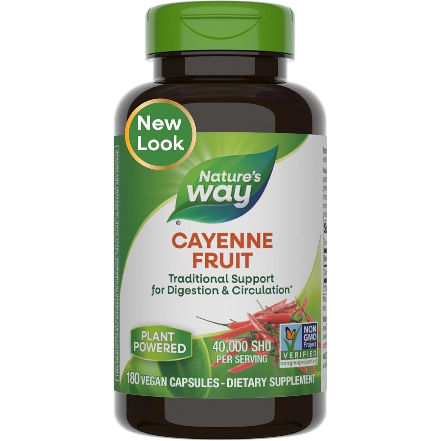 Nature's Way Cayenne Pepper Capsules, Traditional Digestion & Circulation Support*, Capsaicin, Non-GMO Project Verified, Gluten Free, 180 Vegan Capsules (Packaging May Vary)