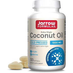 Jarrow Formulas® Extra Virgin Coconut Oil 1,000 mg, Dietary Supplement, Made with Organic Extra Virgin Coconut Oil, 120 Softgels, 120 Day Supply